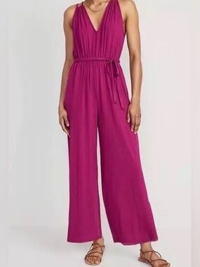 Old Navy Magenta Double-Strap Jumpsuit with Waist Tie